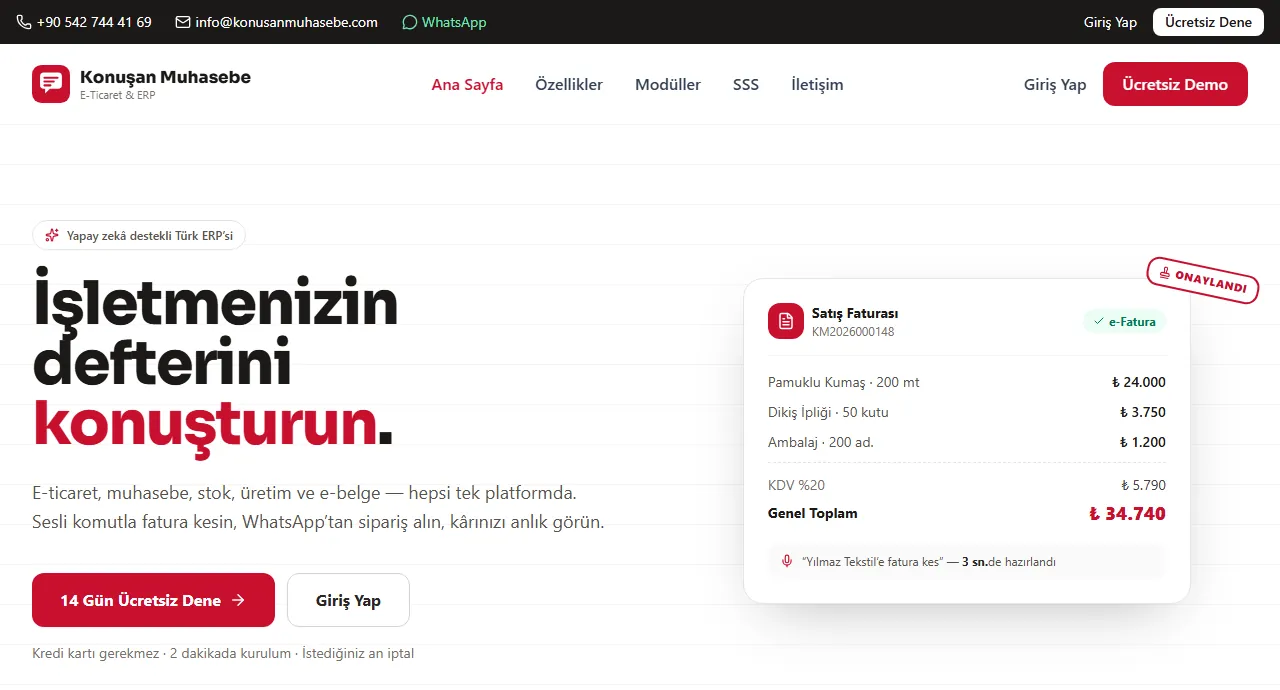 Yapay Zekâ Destekli Ön Muhasebe ve ERP · Konuşan Muhasebe