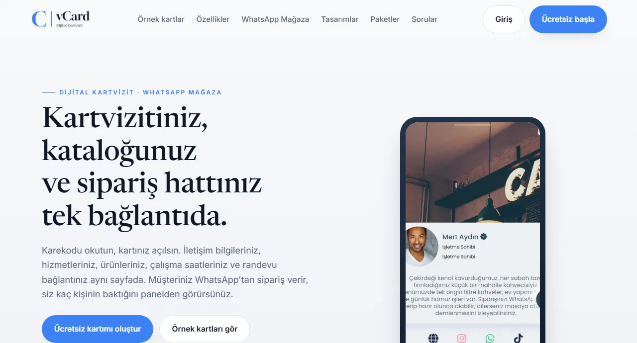 Dijital Kartvizit ve WhatsApp Mağaza · vCard